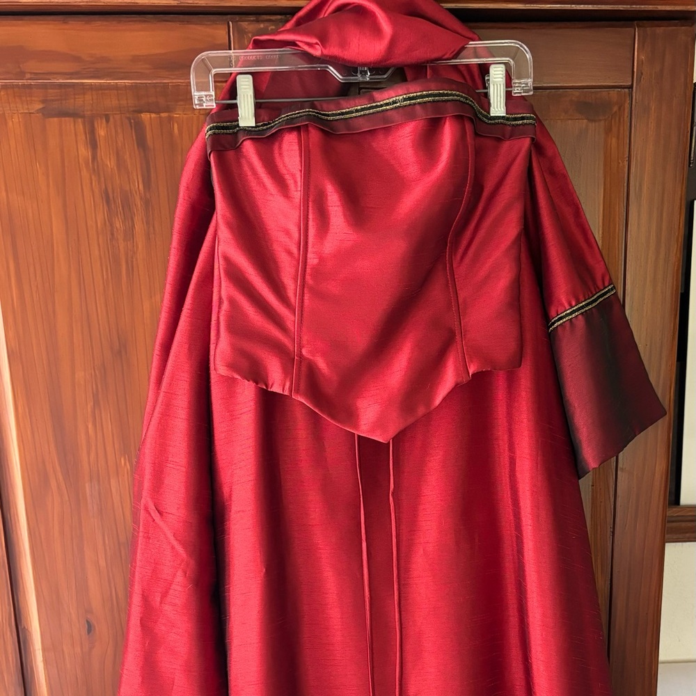 Deep red prom dress.